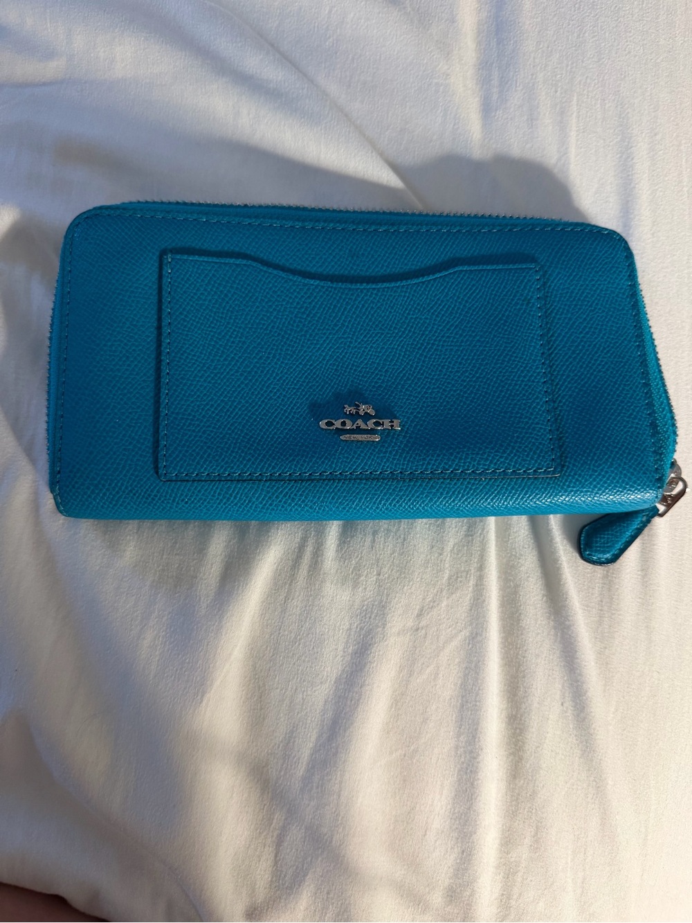 Coach Teal Zip-Around Wallet with Front Card Pocket